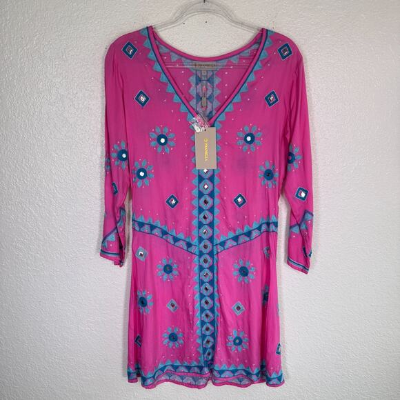 Pranella Dress Women Small Arabella Embroidered Boho Tunic Modal Bright NEW - Picture 1 of 12